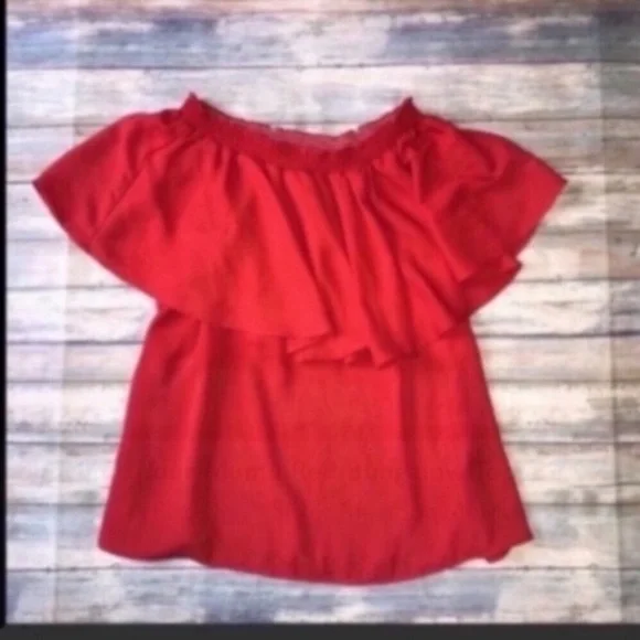Show Me Your Mumu Red Bungalow Off The Shoulder Flounce Top - Picture 9 of 9